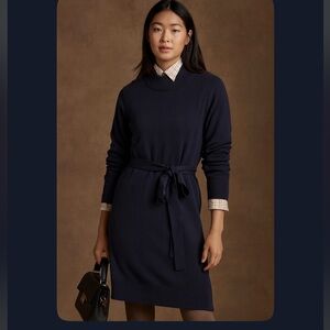 Banana Republic Navy Blue Mock Neck Belted Sweater Dress Women's Size Medium
